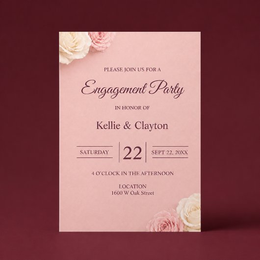 Invitation Fête de fiançailles Rose rose tendre
