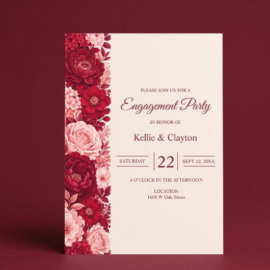 Invitation Fête de fiançailles Rose Rouge