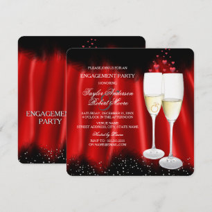 Invitation Fête de Fiançailles Rouge Noir Bague Champagne Cœu