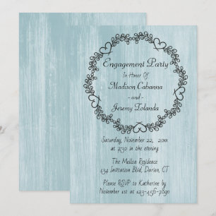 Invitation Fête de fiançailles rustique aquarelle bleue flora