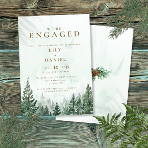 Invitation Fête de fiançailles Rustique Aquarelle Forêt de Pi