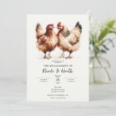 Invitation Fête de fiançailles rustique aquarelle poulets bru (Debout devant)