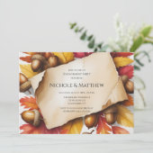 Invitation Fête de fiançailles rustique avec feuilles d'autom (Debout devant)