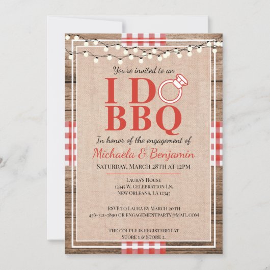Invitation Fête de Fiançailles Rustique BBQ pour les couples (Devant)