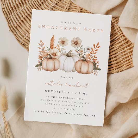 Invitation Fête de fiançailles rustique boho automne citrouil