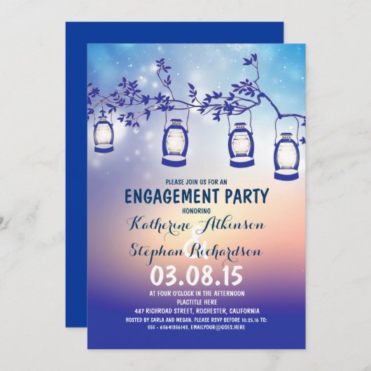 Invitation fête de fiançailles rustique country garden lights (Devant / Derrière)