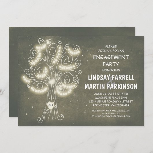 Invitation fête de fiançailles rustique de l'arbre à cordes (Devant / Derrière)