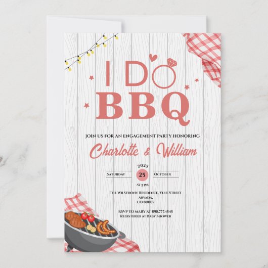 Invitation Fête de fiançailles rustique 'Je fais du BBQ' (Devant)
