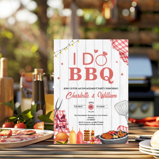 Invitation Fête de fiançailles rustique 'Je fais du BBQ'