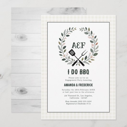Invitation Fête de fiançailles Rustique Monogramme Je Fais un (Devant / Derrière)