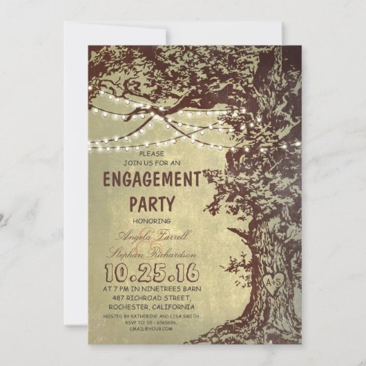 Invitation Fête de fiançailles rustique pour les feux d'arbre (Devant)