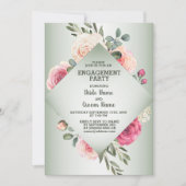 Invitation Fête de fiançailles rustique verte florale rose de (Devant)
