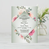 Invitation Fête de fiançailles rustique verte florale rose de (Debout devant)