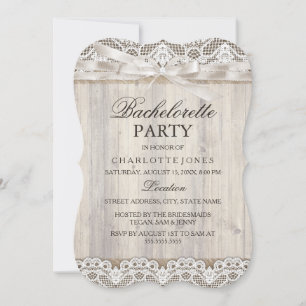 Invitation Fête de Fiançailles Rustique Vintage Lace & Bois