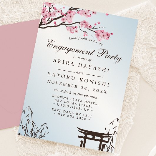 Invitation Fête de fiançailles Sakura Japanese Cherry Blossom