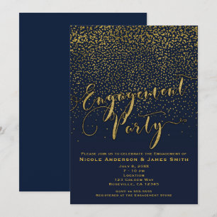 Invitation FÊTE DE FIANÇAILLES Shower Bleu Nuit & Confettis D