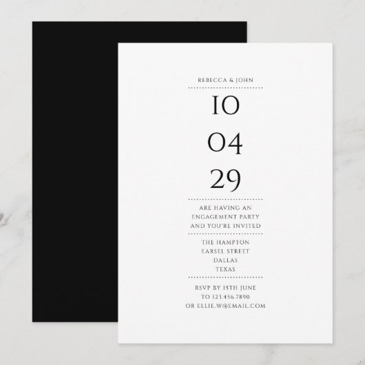 Invitation Fête de fiançailles simple moderne noir et blanc (Devant / Derrière)
