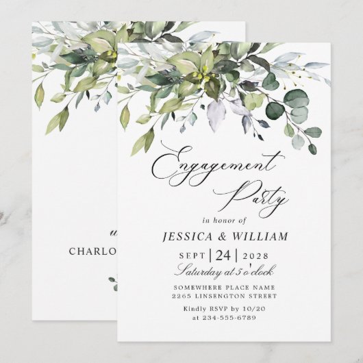 Invitation Fête de fiançailles simplement élégante Eucalyptus (Devant / Derrière)