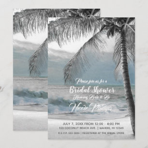 Invitation Fête de fiançailles sur la plage au pied d'un palm
