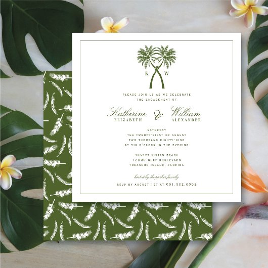 Invitation Fête de fiançailles sur la plage avec monogramme d