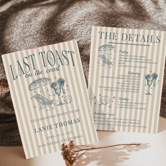 Invitation Fête de Fiançailles sur le Littoral Cocktail Navy