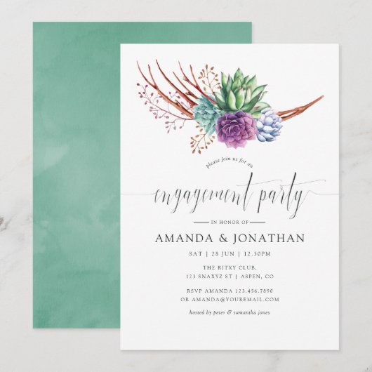 Invitation Fête de fiançailles sur le thème des succulentes d (Devant / Derrière)