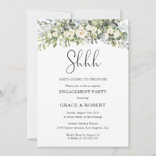 Invitation Fête de fiançailles surprise aux fleurs blanches