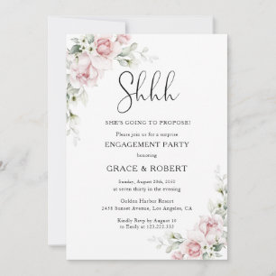 Invitation Fête de fiançailles surprise aux fleurs rose pâle