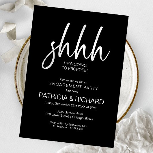Invitation Fête de fiançailles surprise calligraphie chic