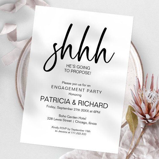 Invitation Fête de fiançailles surprise calligraphiée chic