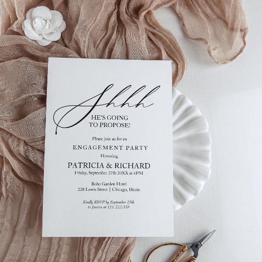 Invitation Fête de fiançailles surprise de calligraphie éléga