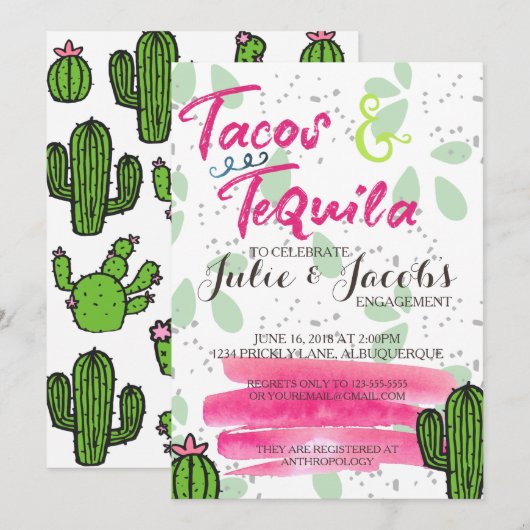 Invitation Fête de Fiançailles Tacos et Tequila (Devant / Derrière)
