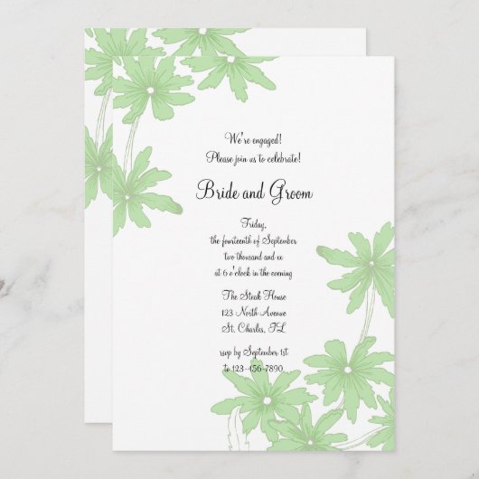 Invitation Fête de fiançailles vert clair (Devant / Derrière)