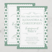 Invitation Fête de Fiançailles Vert et Blanc à Points (Devant / Derrière)