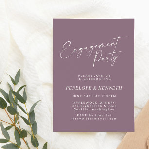 Invitation Fête de Fiançailles Violet Blanc Script Poussiéreu