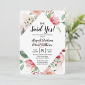 Invitation Fête de fiançailles Watercolor Floral Elle a dit o (Debout devant)