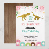 Invitation Fête de fille au donut Tea rex (Devant / Derrière)