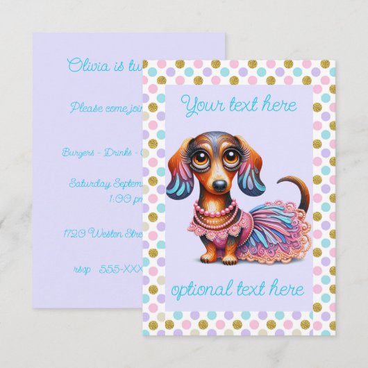 Invitation Fête de fille Dachshund texturée (Devant / Derrière)