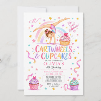 Invitation Fête de fille de gymnastique Cartwheels & Cupcakes