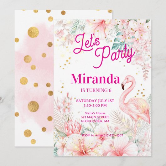 Invitation Fête de fille d'été à l'aquarelle (Devant / Derrière)