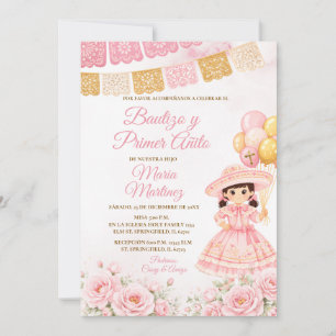 Invitation Fête de fille espagnole rose Baptême et premier an