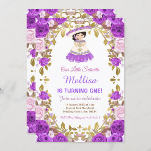 Invitation Fête de Fille Florale Rose violette