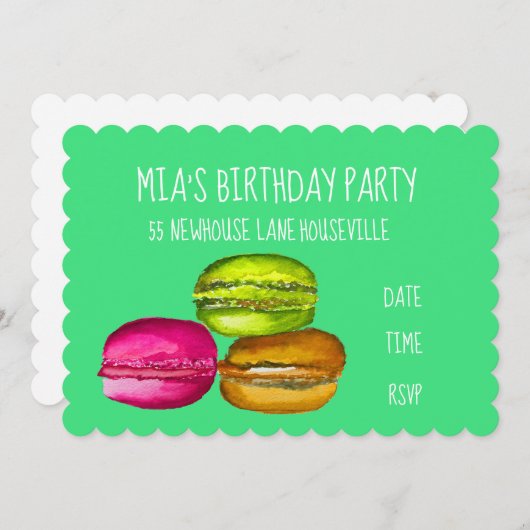 Invitation Fête de fille mignonne fête d'anniversaire de maca (Devant / Derrière)