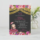 Invitation Fête de fille mignonne Noir Mexicaine Charra XV An (Debout devant)