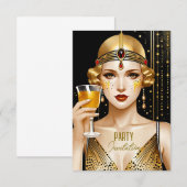 Invitation Fête de filles Art déco (Devant / Derrière)