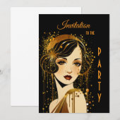 Invitation Fête de filles Art déco (Devant / Derrière)