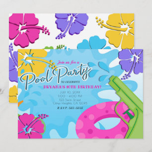 Invitation Fête de filles au bassin Pistolet à eau Jet d'eau 