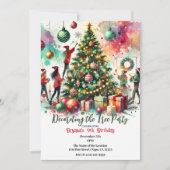 Invitation Fête de filles décorant l'arbre de Noël (Devant)
