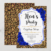 Invitation Fête de Filles - Imprimé Léopard Or Bleu Royal (Devant / Derrière)