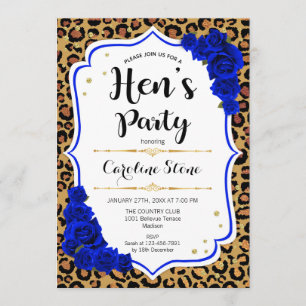 Invitation Fête de Filles - Imprimé Léopard Or Bleu Royal